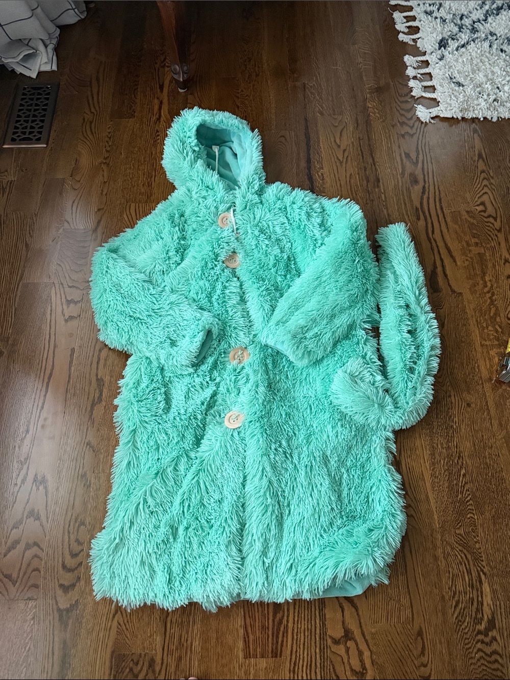 Plush Mint Green Faux Fur Hooded robe with Toggle Buttons medium - Picture 7 of 14
